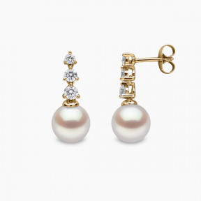 Diamond Classic 18K Gold Pearl Triple Diamond Earrings