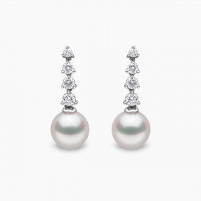 Diamond Classic 18K Gold Pearl Descending Diamond Earrings