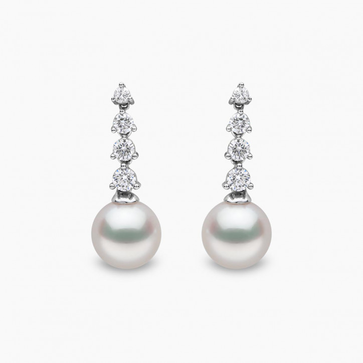 Diamond Classic 18K Gold Pearl Descending Diamond Earrings