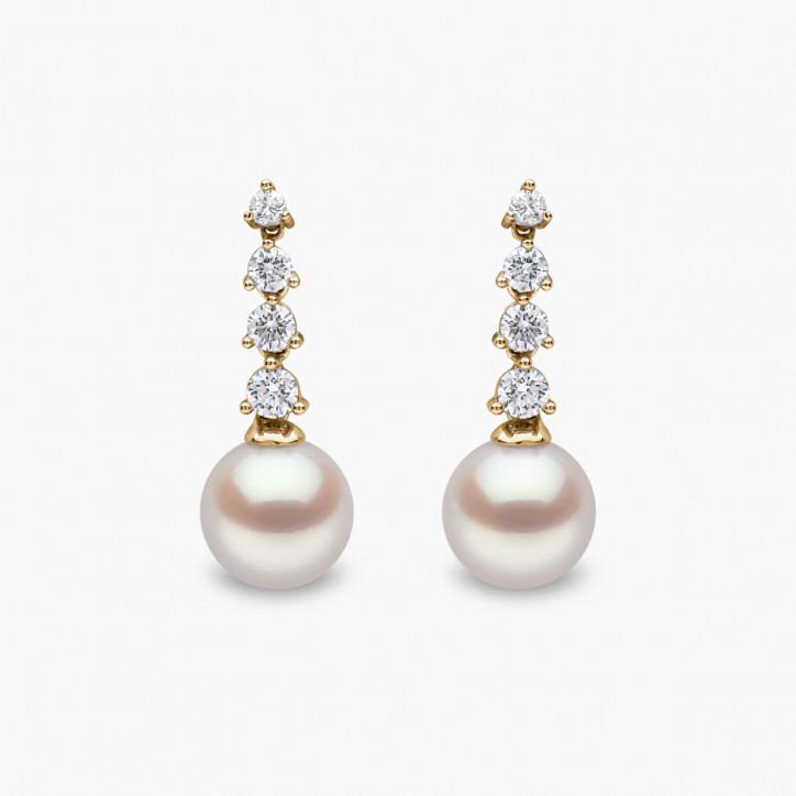 Diamond Classic 18K Gold Pearl Descending Diamond Earrings