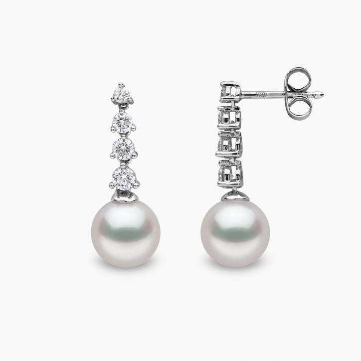 Diamond Classic 18K Gold Pearl Descending Diamond Earrings