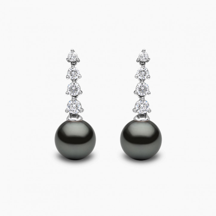 Diamond Classic 18K Gold Pearl Descending Diamond Earrings