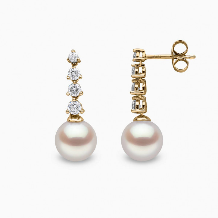 Diamond Classic 18K Gold Pearl Descending Diamond Earrings