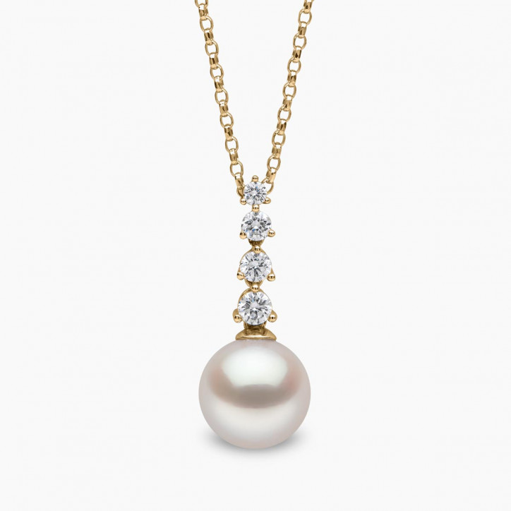 Diamond Classic 18K Gold Pearl Descending Diamond Pendant