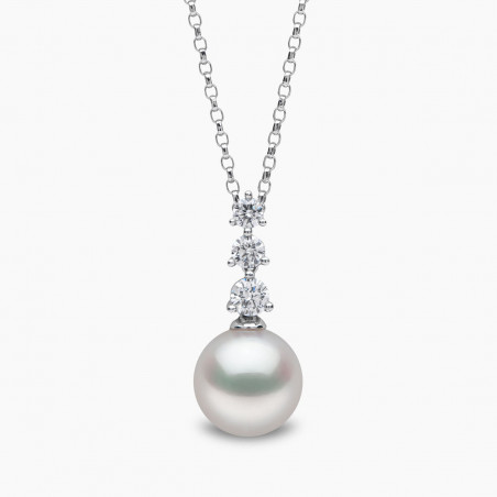 Diamond Classic 18K Gold Pearl Triple Diamond Pendant