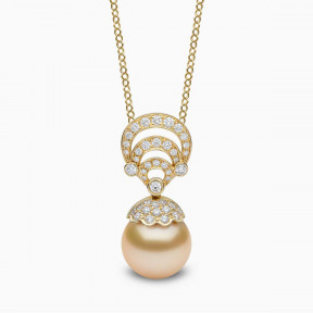 Duchess 18K Gold Pearl and Curved Diamond Motif Pendant