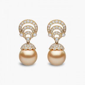 Duchess 18K Gold Pearl and Curved Diamond Motif Earrings