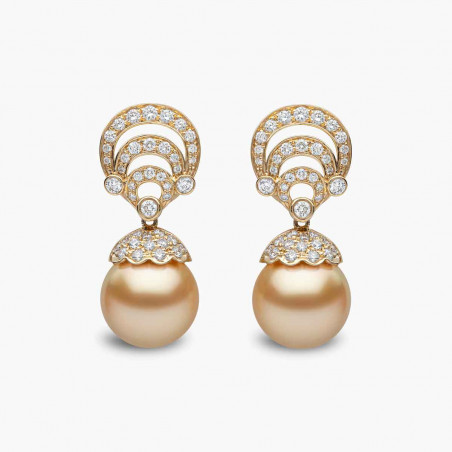 Duchess 18K Gold Pearl and Curved Diamond Motif Earrings