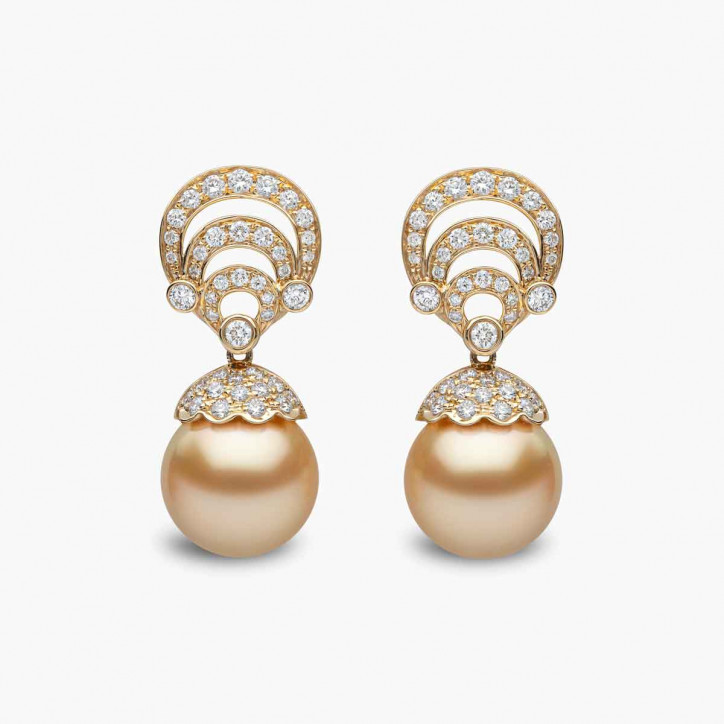 Duchess 18K Gold Pearl and Curved Diamond Motif Earrings