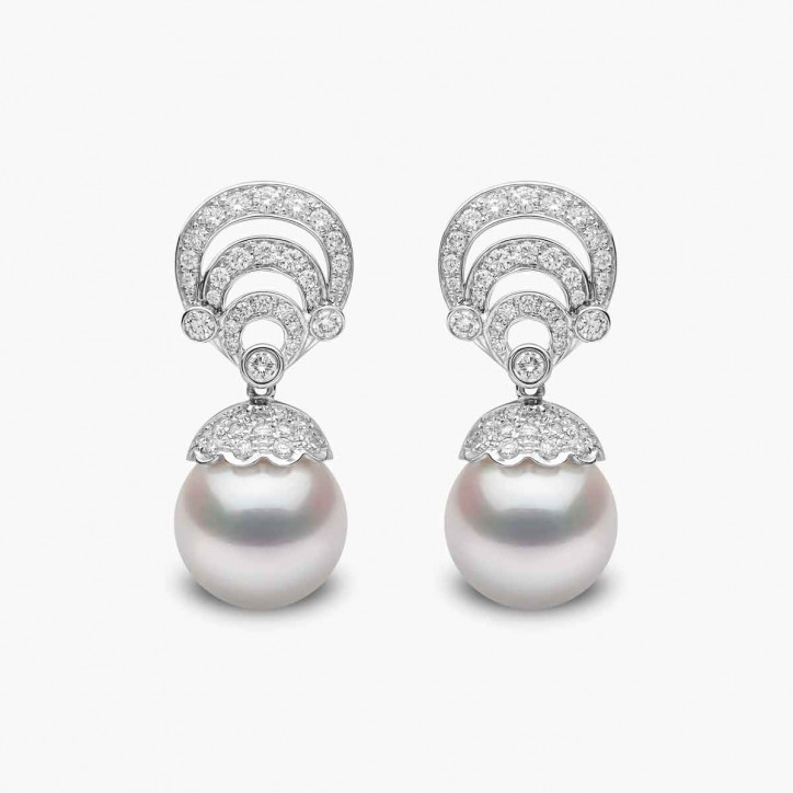 Duchess 18K Gold Pearl and Curved Diamond Motif Earrings