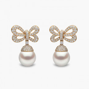 Duchess 18K Gold Pearl and Diamond Bow Motif Earrings