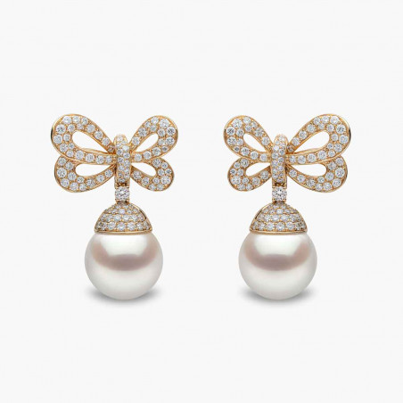 Duchess 18K Gold Pearl and Diamond Bow Motif Earrings