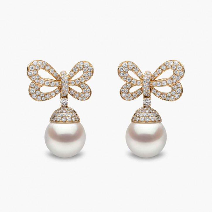 Duchess 18K Gold Pearl and Diamond Bow Motif Earrings