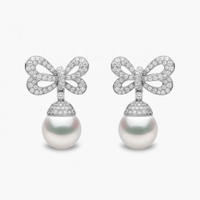 Duchess 18K Gold Pearl and Diamond Bow Motif Earrings