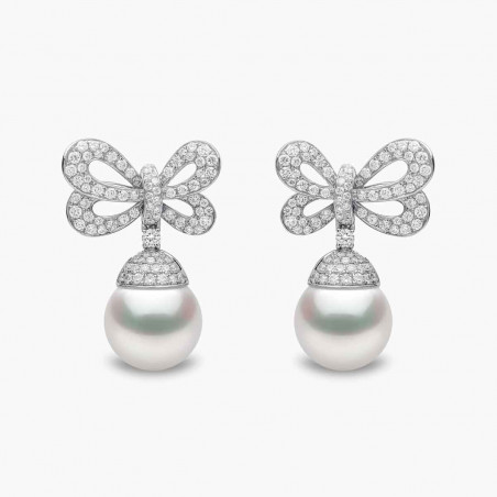 Duchess 18K Gold Pearl and Diamond Bow Motif Earrings