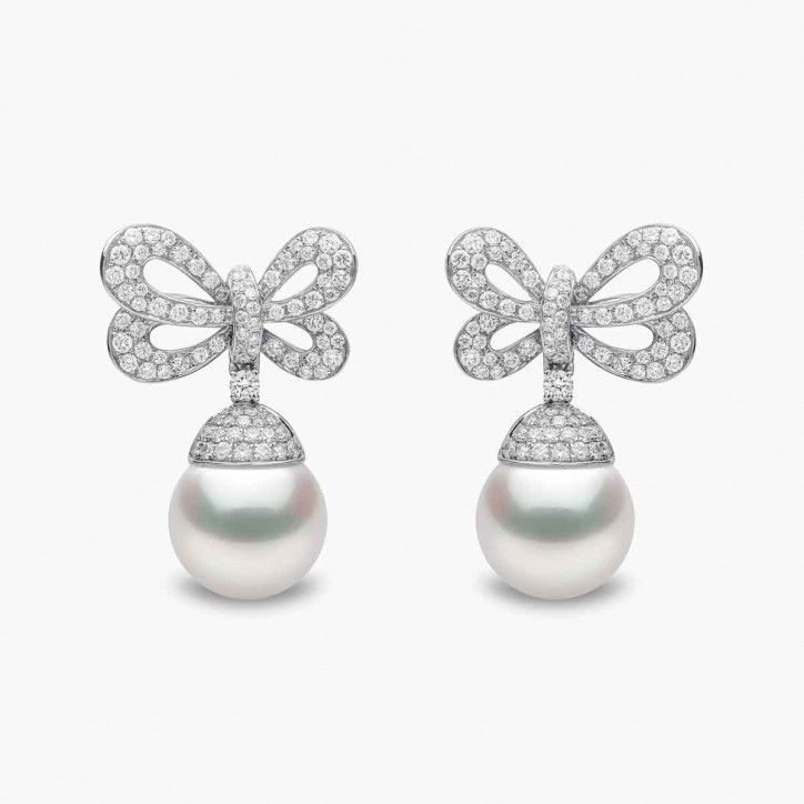 Duchess 18K Gold Pearl and Diamond Bow Motif Earrings