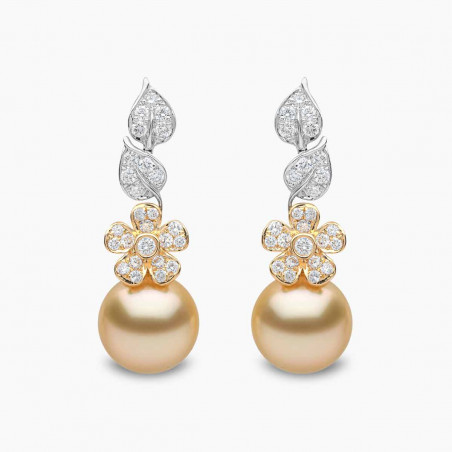 Duchess 18K Gold Pearl and Diamond Floral Motif Earrings