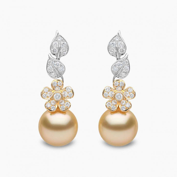 Duchess 18K Gold Pearl and Diamond Floral Motif Earrings