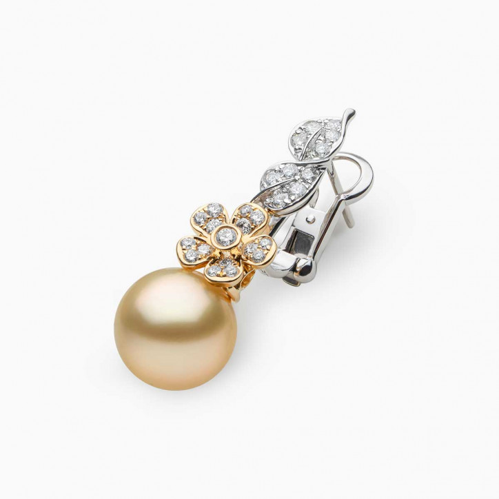 Duchess 18K Gold Pearl and Diamond Floral Motif Earrings