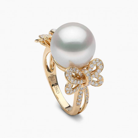 Duchess 18K Gold Pearl and Diamond Bow Motif Ring