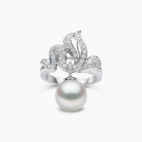 Duchess 18K Gold Suspended Pearl and Diamond Fervour Ring