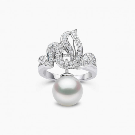 Duchess 18K Gold Suspended Pearl and Diamond Fervour Ring