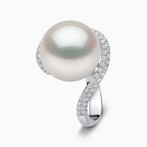 Duchess 18K Gold South Sea Pearl Diamond Curve Motif Ring