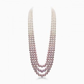 Ombré 18K Pink Freshwater and Akoya Pearl Triple Row Necklace