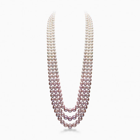 Ombré 18K Pink Freshwater and Akoya Pearl Triple Row Necklace