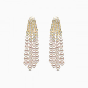 Tassel 18K Gold Akoya Pearl and Diamond Earrings