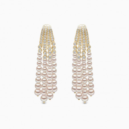 Tassel 18K Gold Akoya Pearl and Diamond Earrings