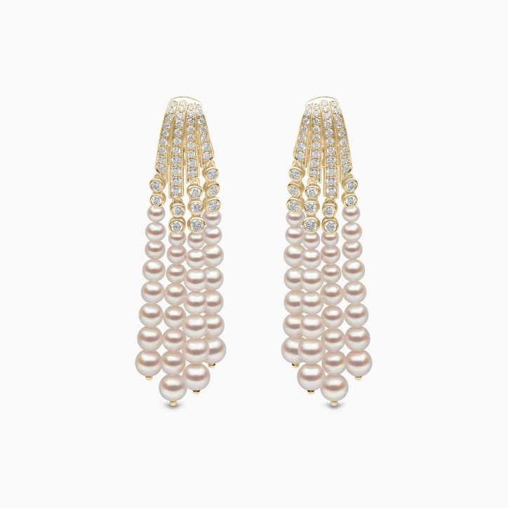 Tassel 18K Gold Akoya Pearl and Diamond Earrings