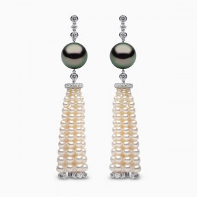 Tassel 18K Gold Pearl and Diamond Earrings