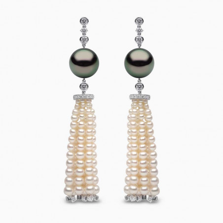 Tassel 18K Gold Pearl and Diamond Earrings