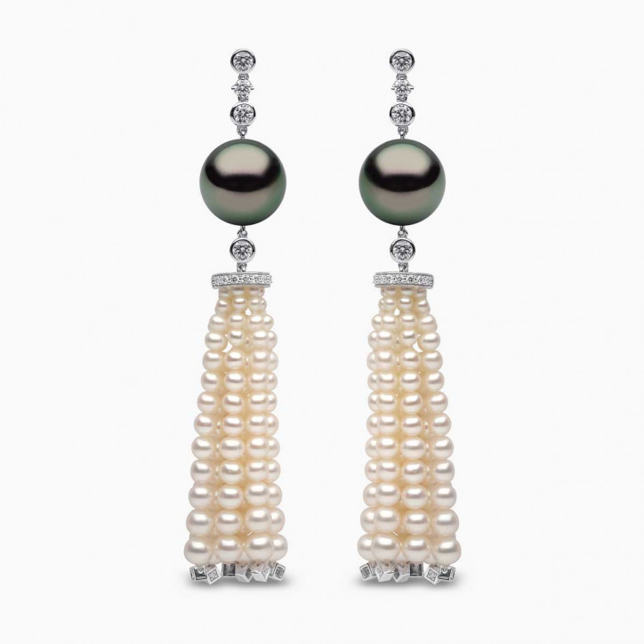 Tassel 18K Gold Pearl and Diamond Earrings