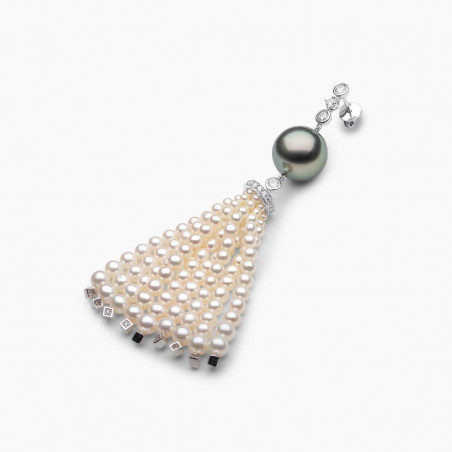 Tassel 18K Gold Pearl and Diamond Earrings