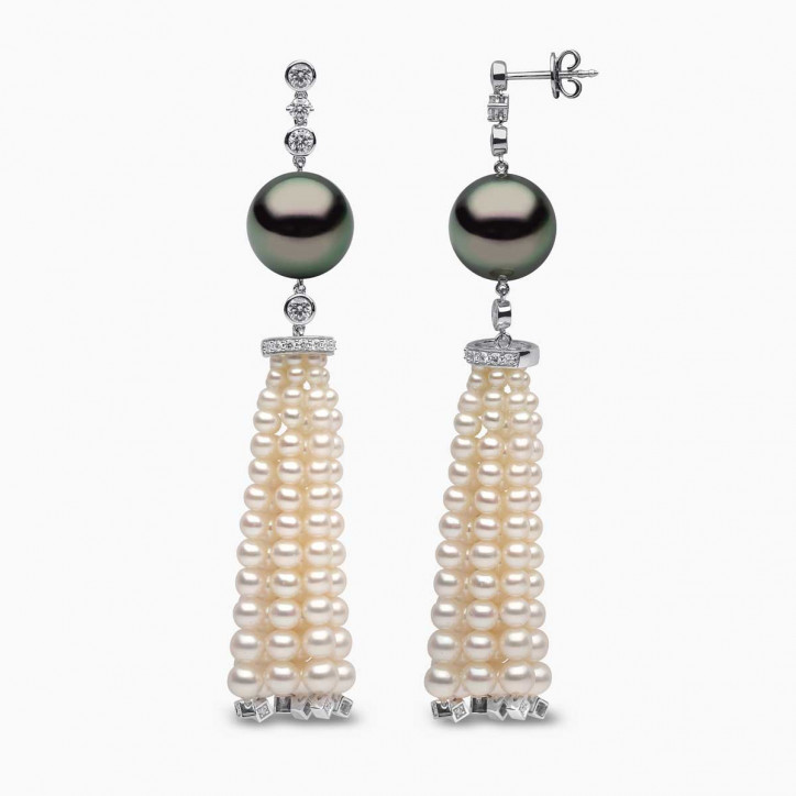 Tassel 18K Gold Pearl and Diamond Earrings