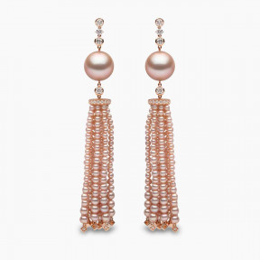 Tassel 18K Gold Pink Freshwater Pearl and Diamond Earrings