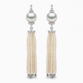 Tassel 18K Gold Pearl and Diamond Tiered Earrings