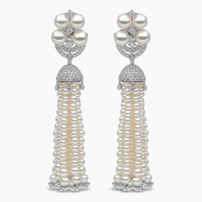 Tassel 18K Gold Freshwater Pearl Classic Diamond Earrings