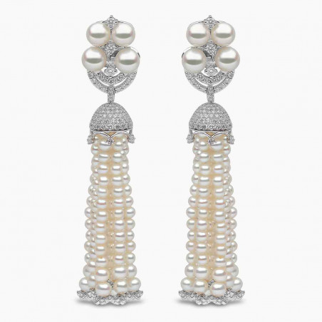 Tassel 18K Gold Freshwater Pearl Classic Diamond Earrings