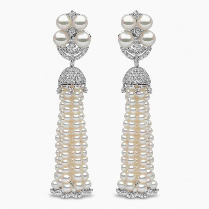 Tassel 18K Gold Freshwater Pearl Classic Diamond Earrings