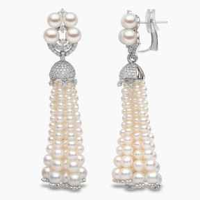 Tassel 18K Gold Freshwater Pearl Classic Diamond Earrings