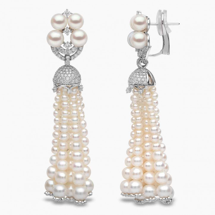 Tassel 18K Gold Freshwater Pearl Classic Diamond Earrings