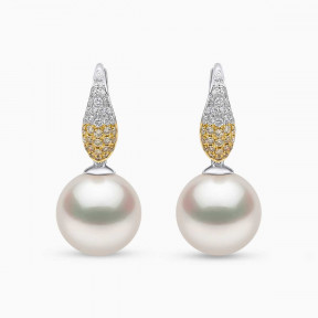 Sunrise 18k Gold South Sea Pearl Teardrop Diamond Stud Earrings