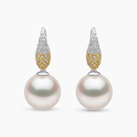 Sunrise 18k Gold South Sea Pearl Teardrop Diamond Stud Earrings