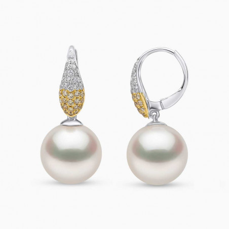 Sunrise 18k Gold South Sea Pearl Teardrop Diamond Stud Earrings