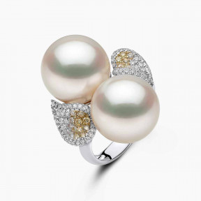 Sunrise 18K Gold South Sea Pearl Teardrop Diamond Ring