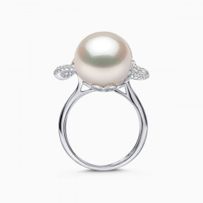 Sunrise 18K Gold South Sea Pearl Teardrop Diamond Ring