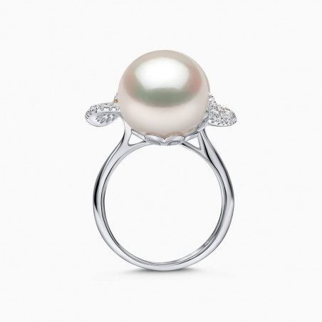 Sunrise 18K Gold South Sea Pearl Teardrop Diamond Ring